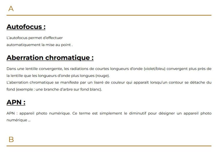 #0 – Glossaire Photographique